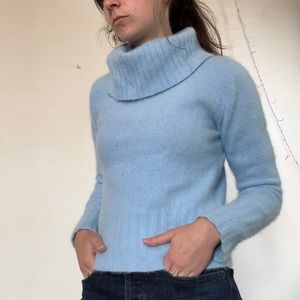 Vintage Light baby blue Angola rabbit fur cowlneck sweater